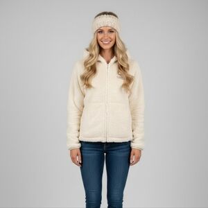 Womens NFL GREEN BAY PACKER Full Zip Logo Cream Faux Fur Jacket SZ M